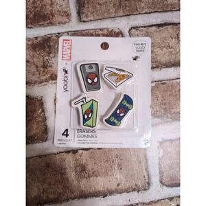 Yoobi x Marvel Spider-Man Pizza, Skateboard, Phone, Juice Box Erasers NEW